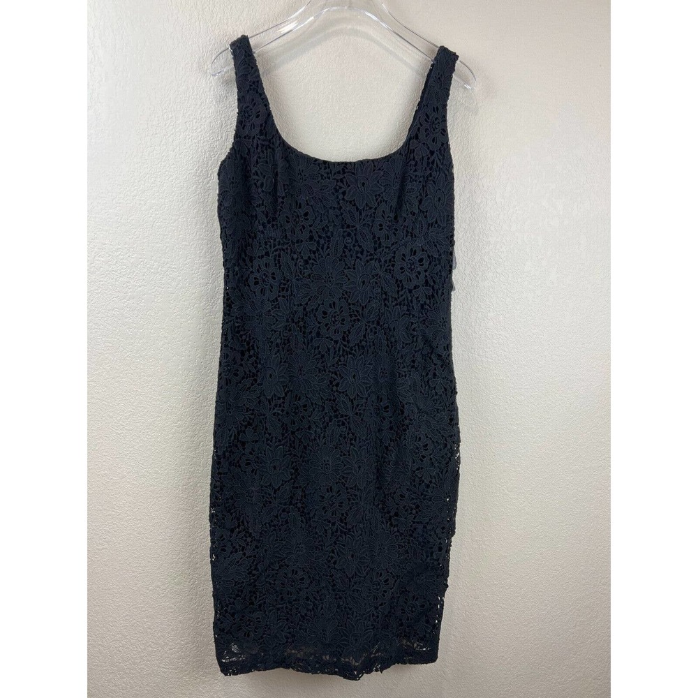 Monique Lhuillier Womens Black Floral Lace Dress‎ Size 10 Sleeveless Knee Length
